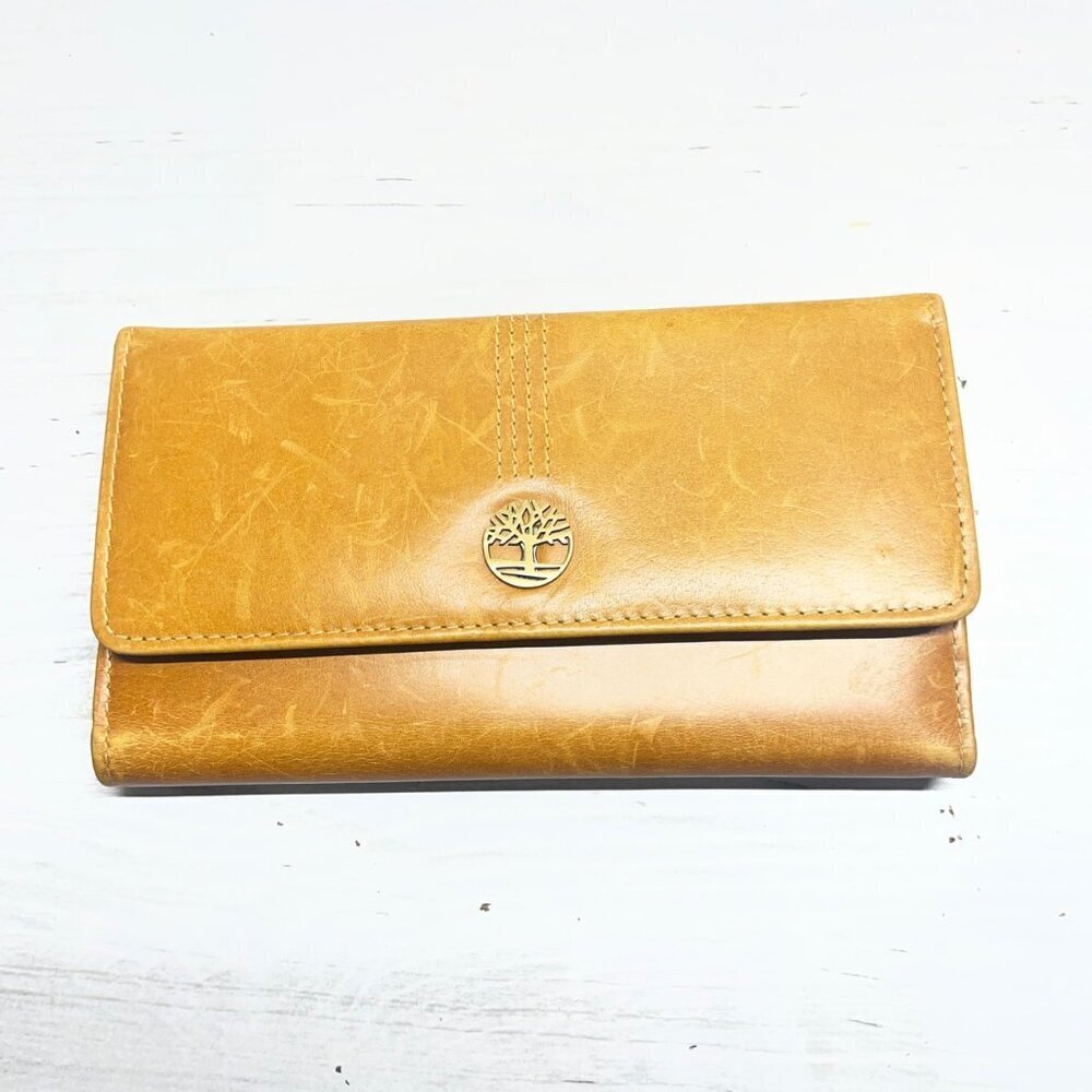 Timberland Brown Tan Tri Fold Leather Long Checkbook Credit Card Wallet